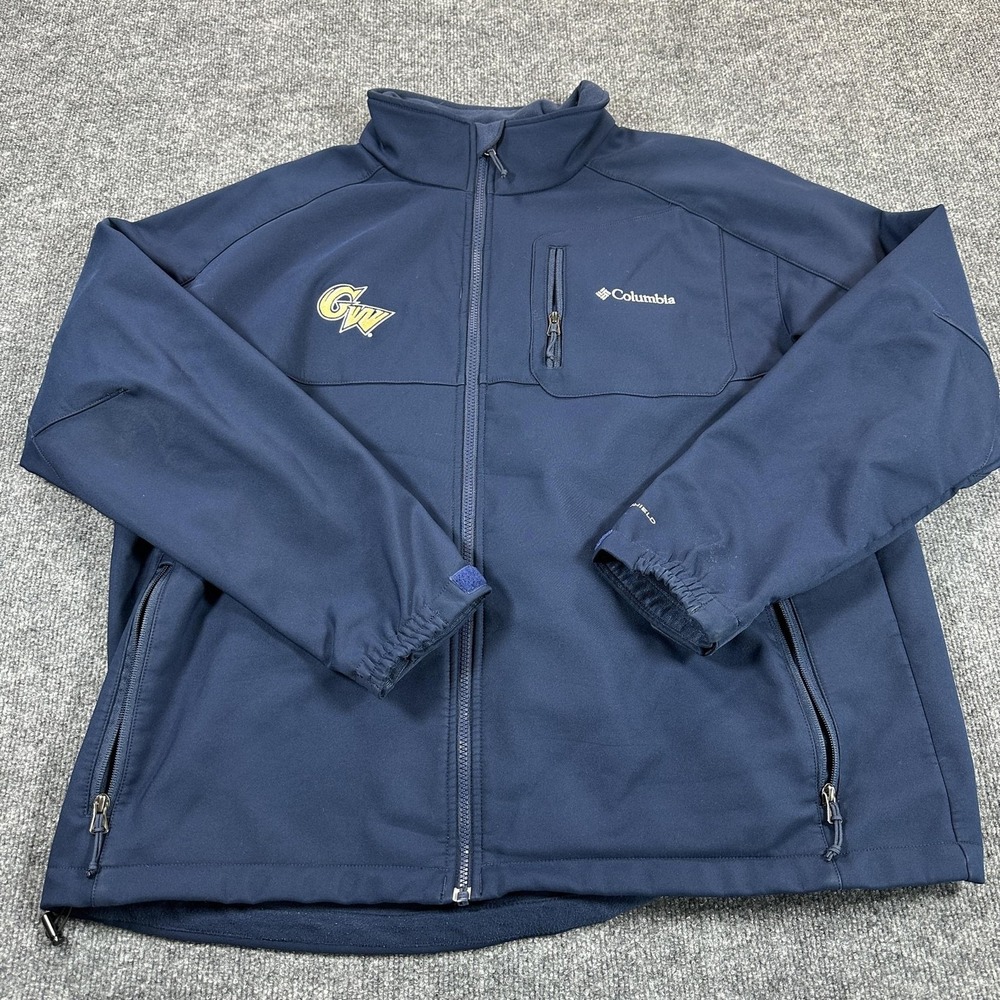 George Washington University Jacket Mens 2XL Blue Columbia Softshell Full Zip